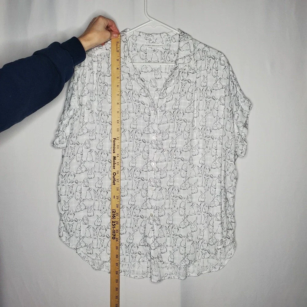 Jane Delancey White Rabbit Button Shirt Lightweight Boxy Beachy Bunny Spring - Picture 7 of 10